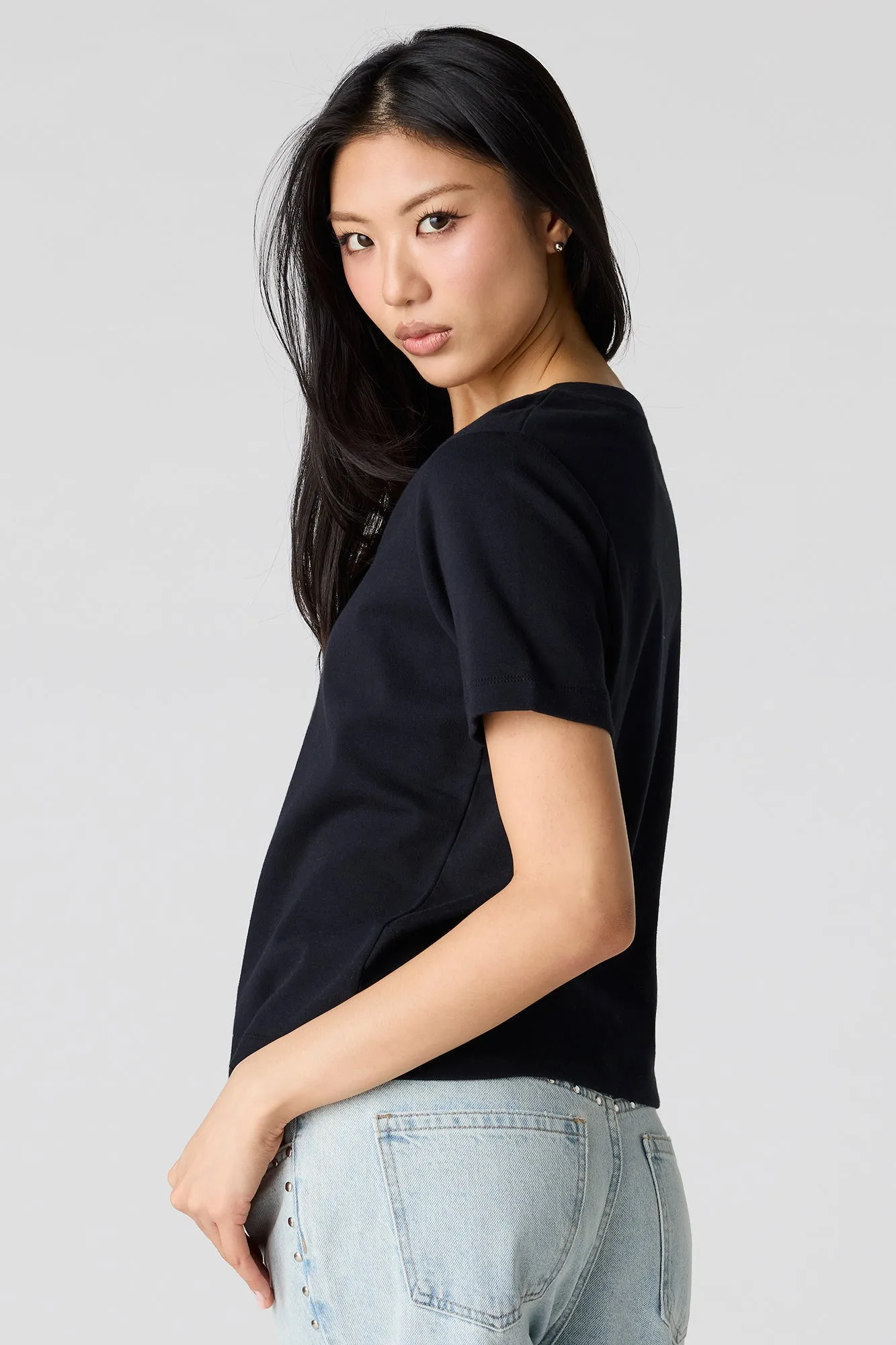Luxe Heavy Cotton Boxy V-Neck T-Shirt sold by Urban Planet product image thumbnail 5