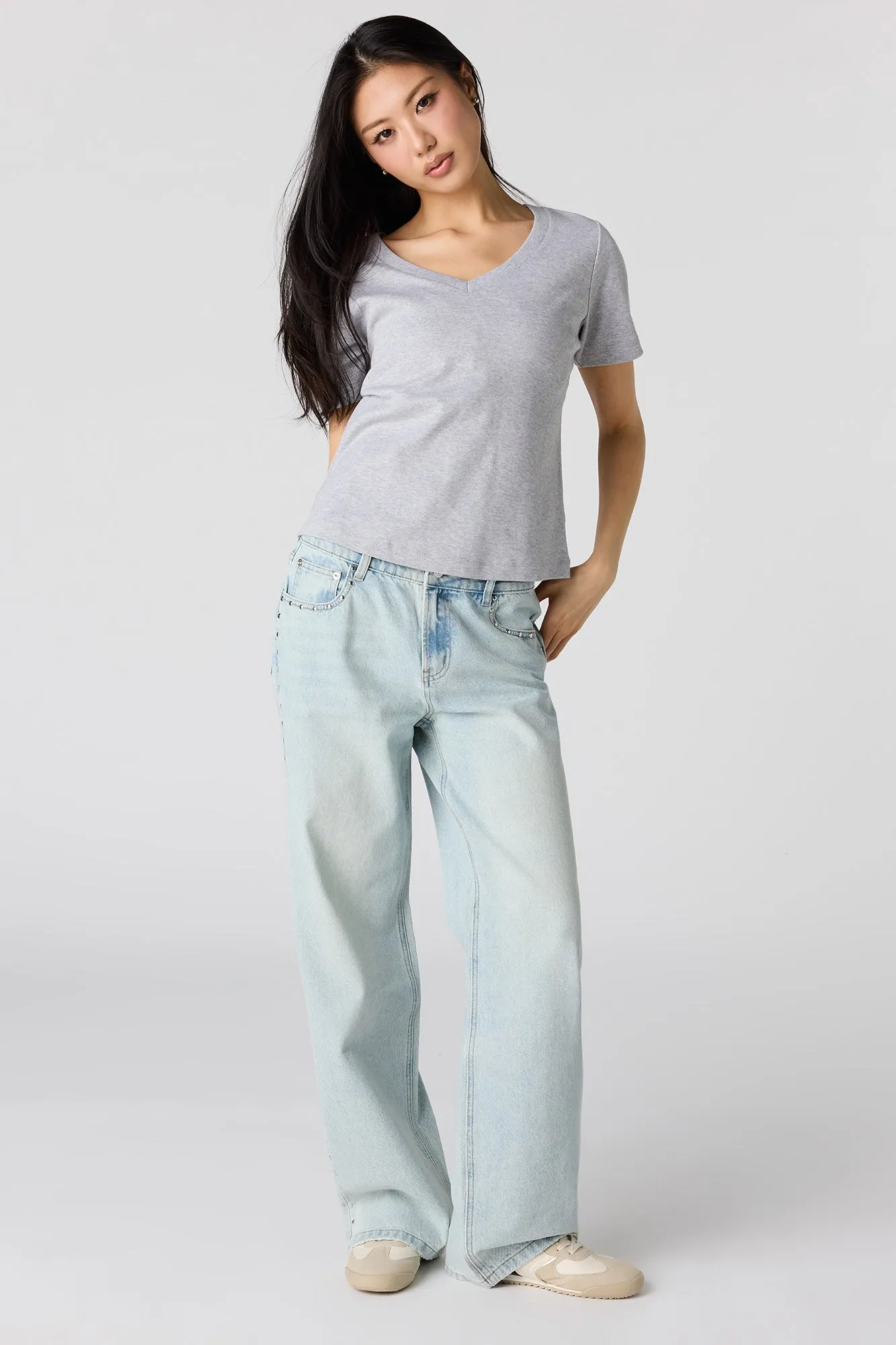 Luxe Heavy Cotton Boxy V-Neck T-Shirt sold by Urban Planet product image thumbnail 3