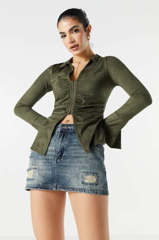 Collared Hook and Eye Long Sleeve Top sold by Urban Planet