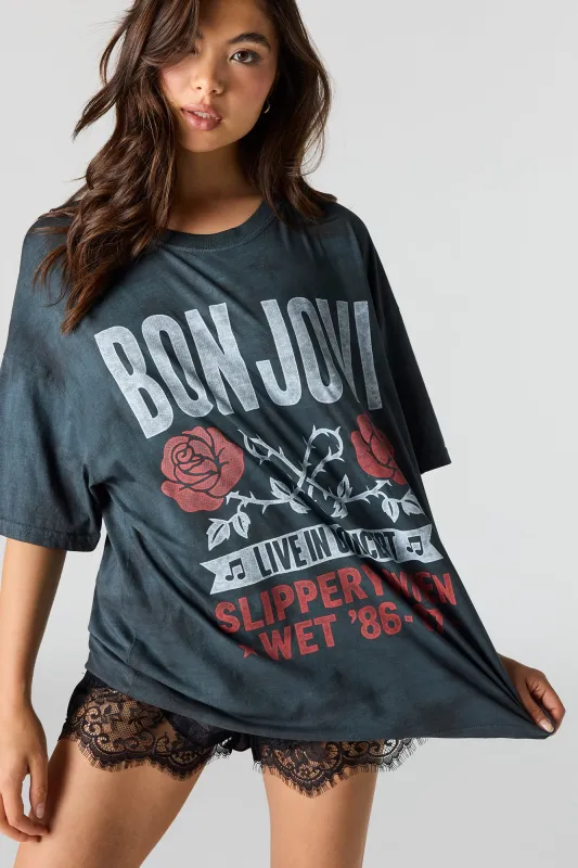 Oversized Bon Jovi Graphic Washed T-Shirt made by Stitches