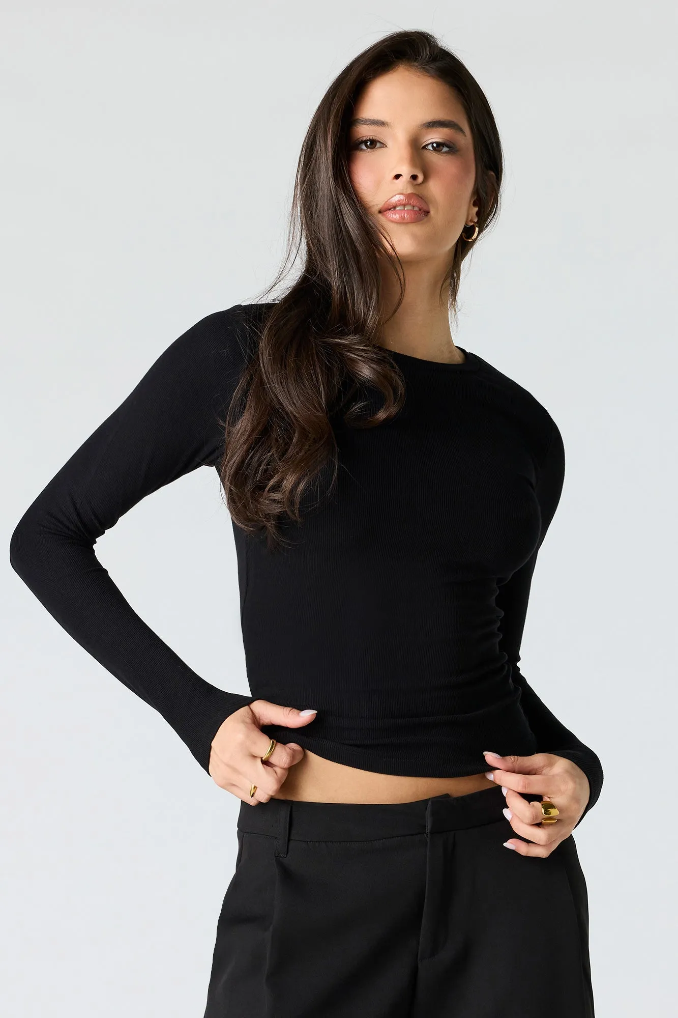 Ribbed Crewneck Long Sleeve Top sold by Urban Planet product image thumbnail 4