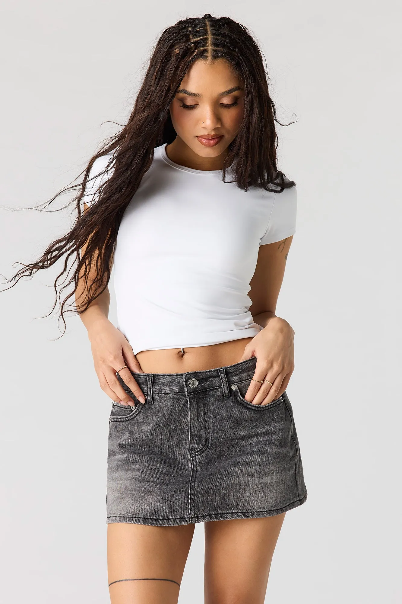 Low Rise Rhinestone Pocket Denim Skort sold by Urban Planet product image thumbnail 2