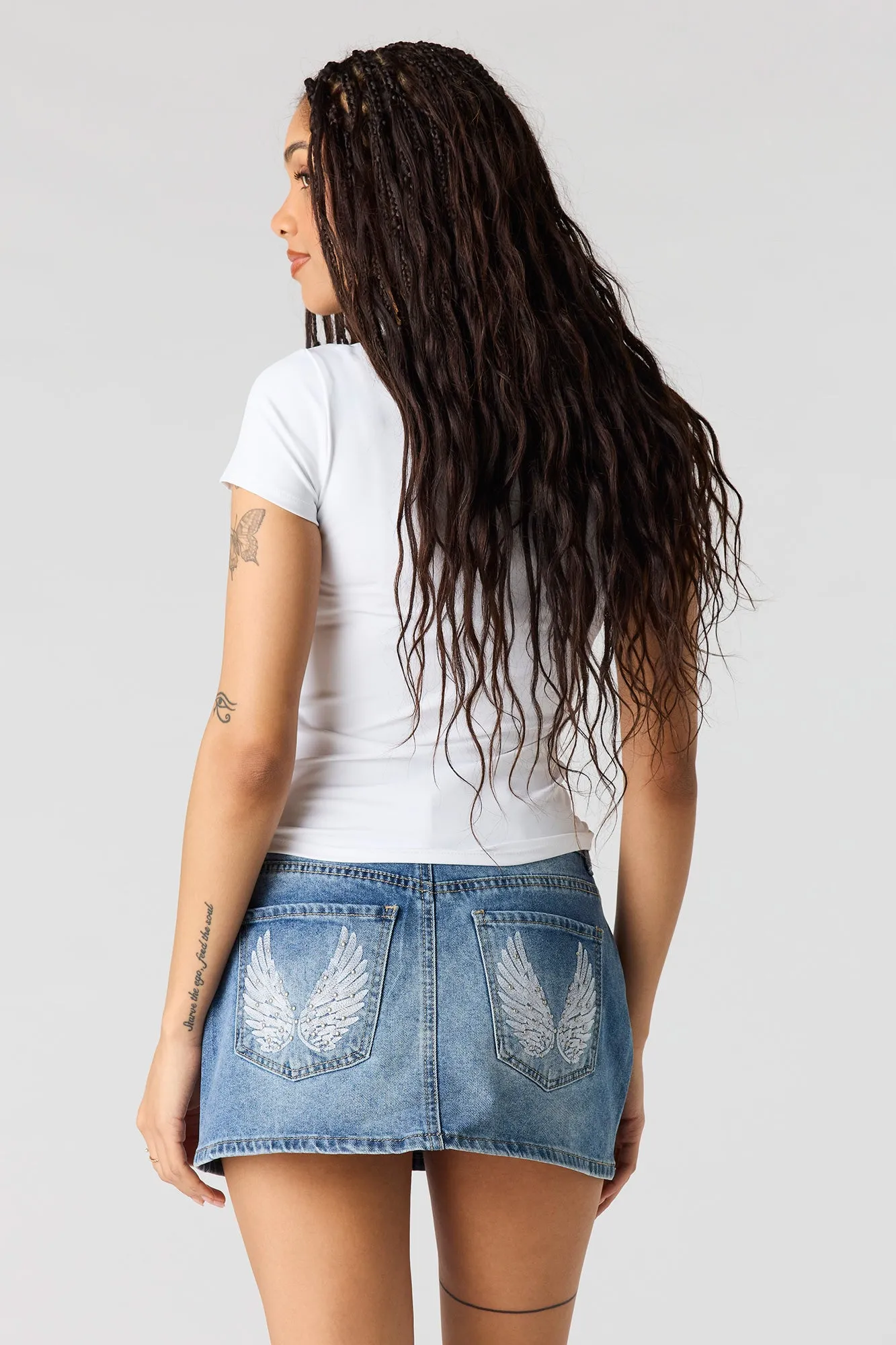 Low Rise Rhinestone Pocket Denim Skort sold by Urban Planet product image thumbnail 5