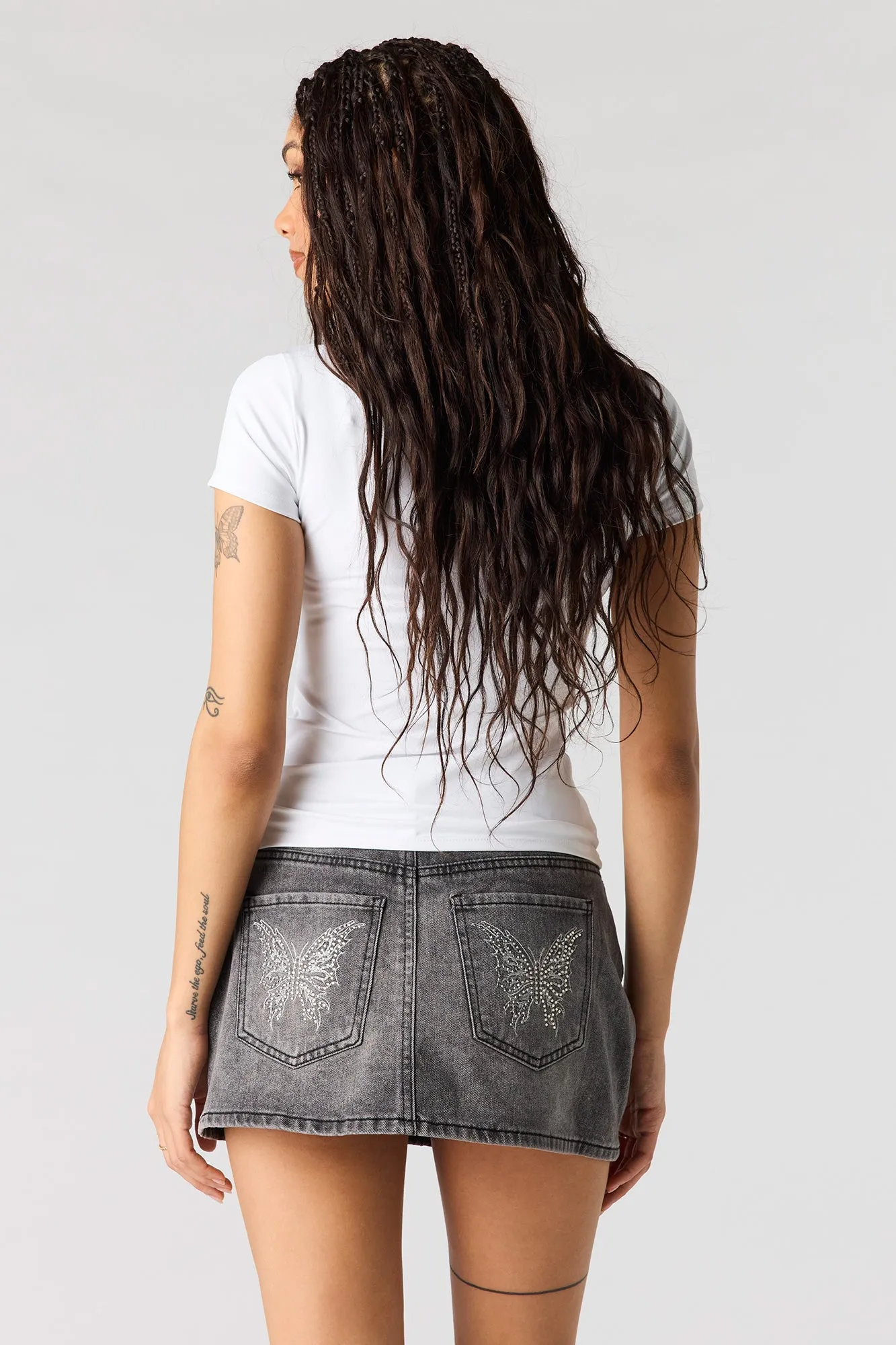 Low Rise Rhinestone Pocket Denim Skort sold by Urban Planet