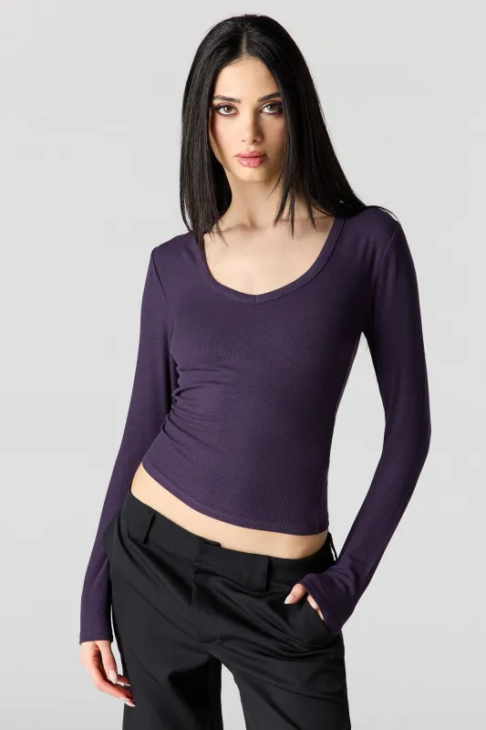 Ribbed Scoop Neck Long Sleeve Top made by Urban Planet