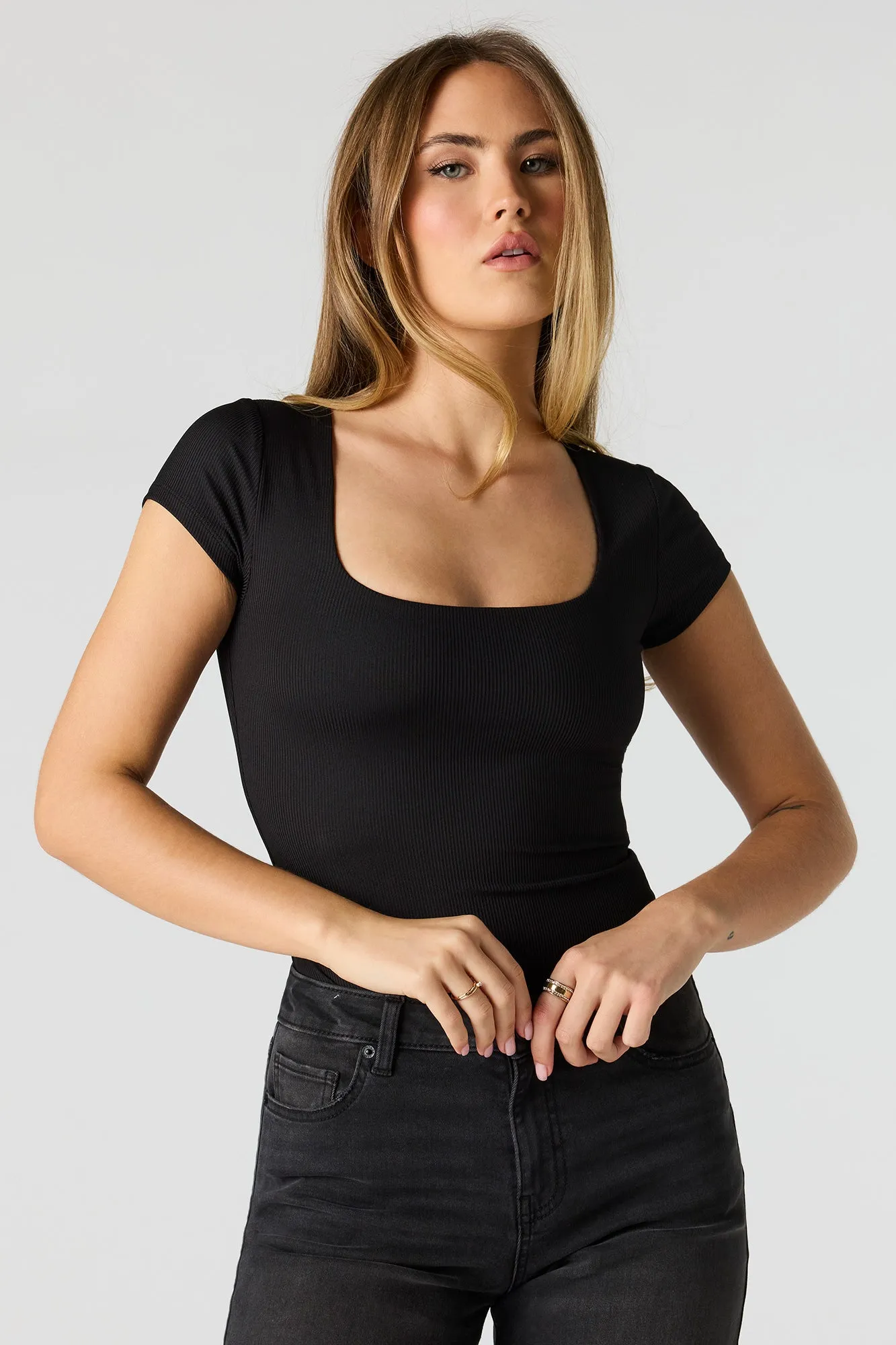 Contour Ribbed Square Neck Bodysuit sold by Urban Planet product image thumbnail 5