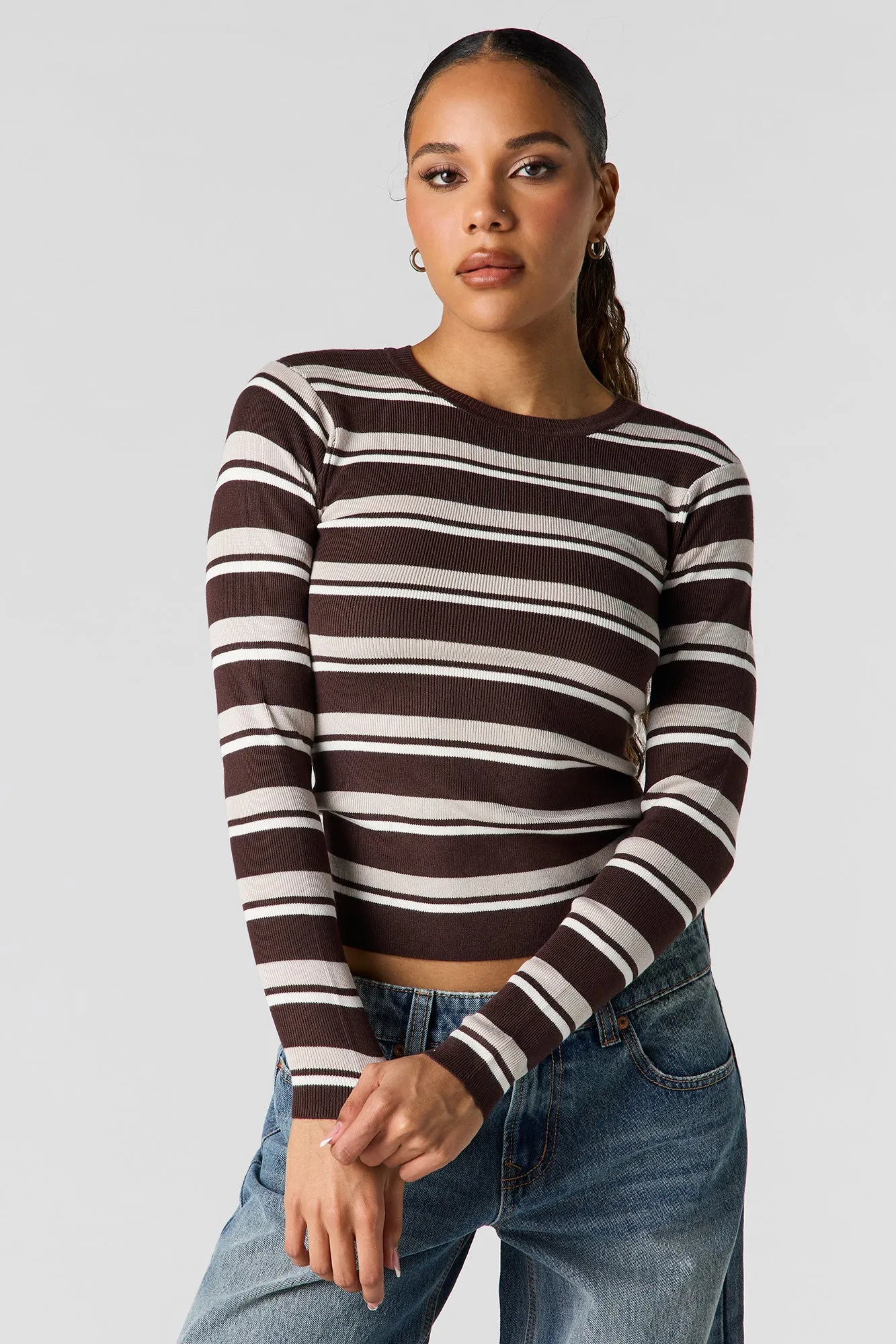 Striped Ribbed Knit Sweater sold by Urban Planet product image thumbnail 5