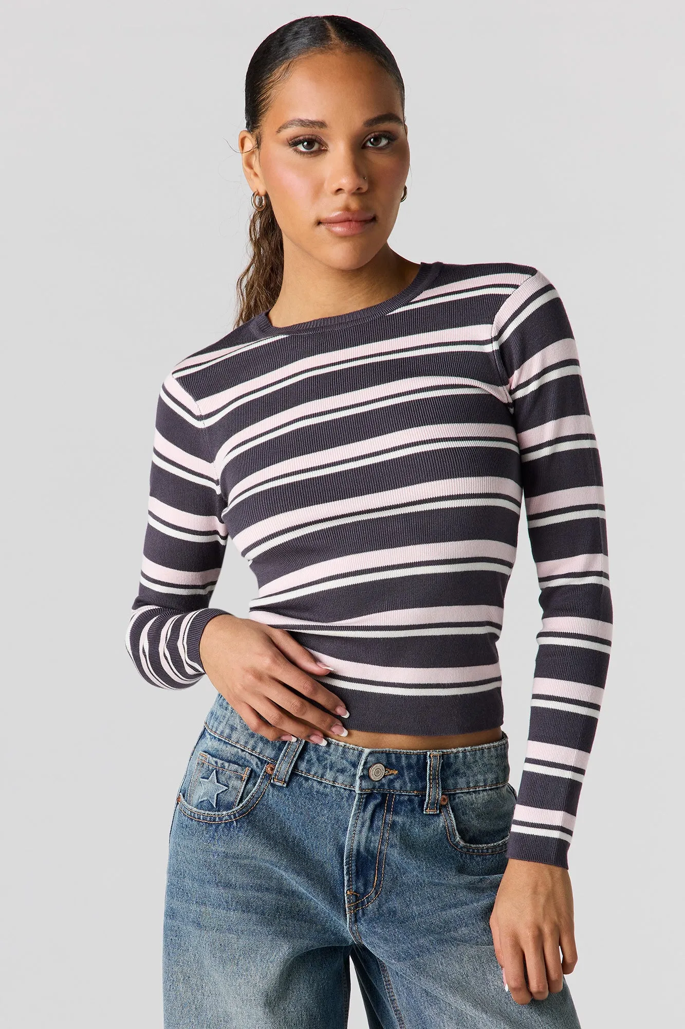 Striped Ribbed Knit Sweater sold by Urban Planet product image thumbnail 4
