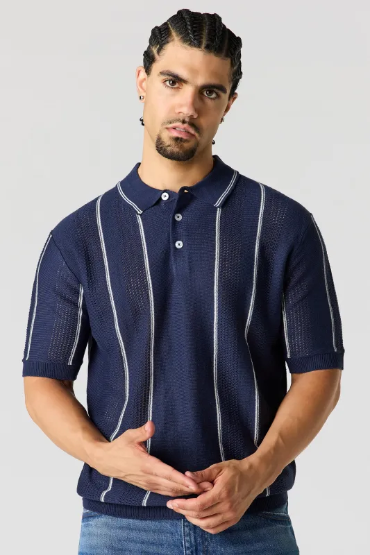 Textured Knit Striped Polo made by Urban Planet