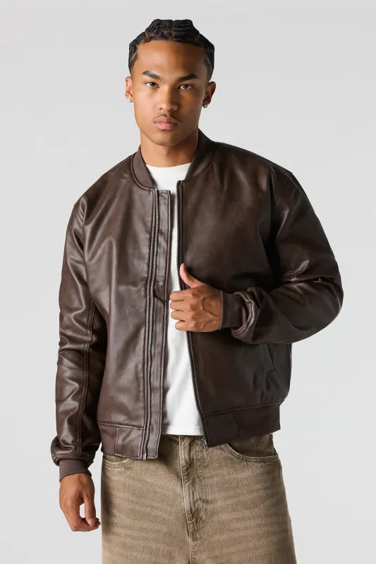 Faux Leather Bomber Jacket made by Urban Planet