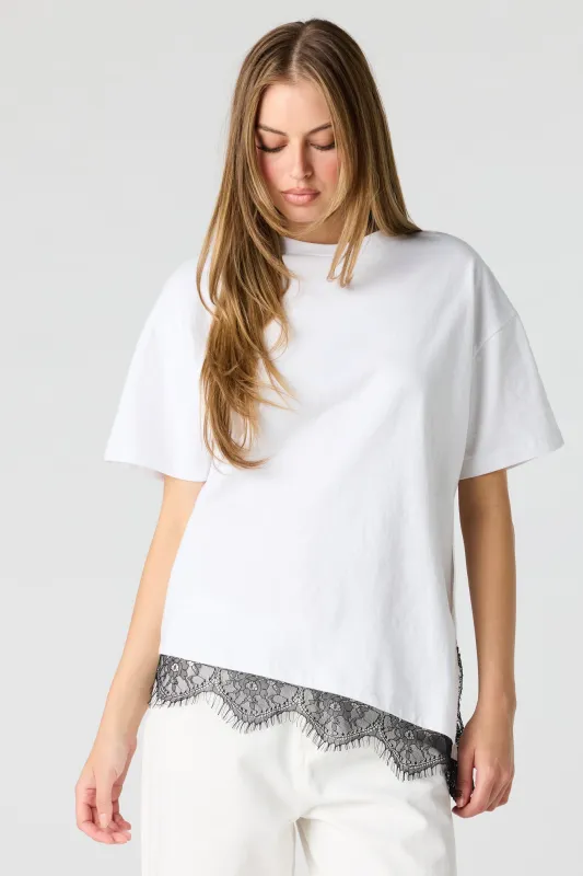 Luxe Heavy Cotton Boxy Lace Hem T-Shirt made by Stitches