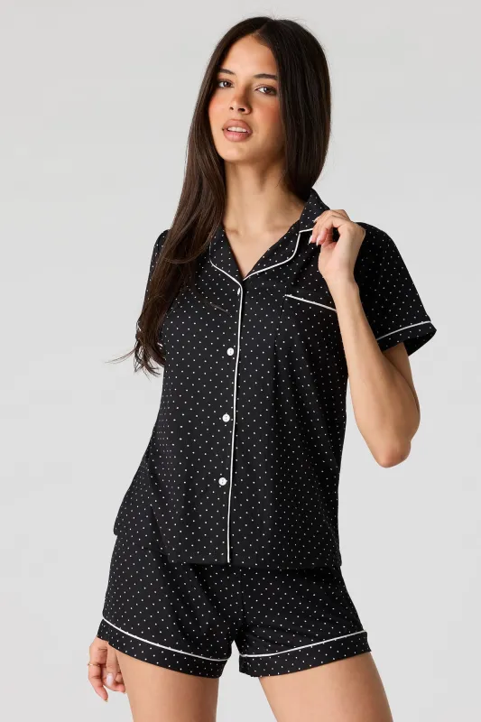 Printed Button-Up Top & Short Pajama Set made by Urban Planet