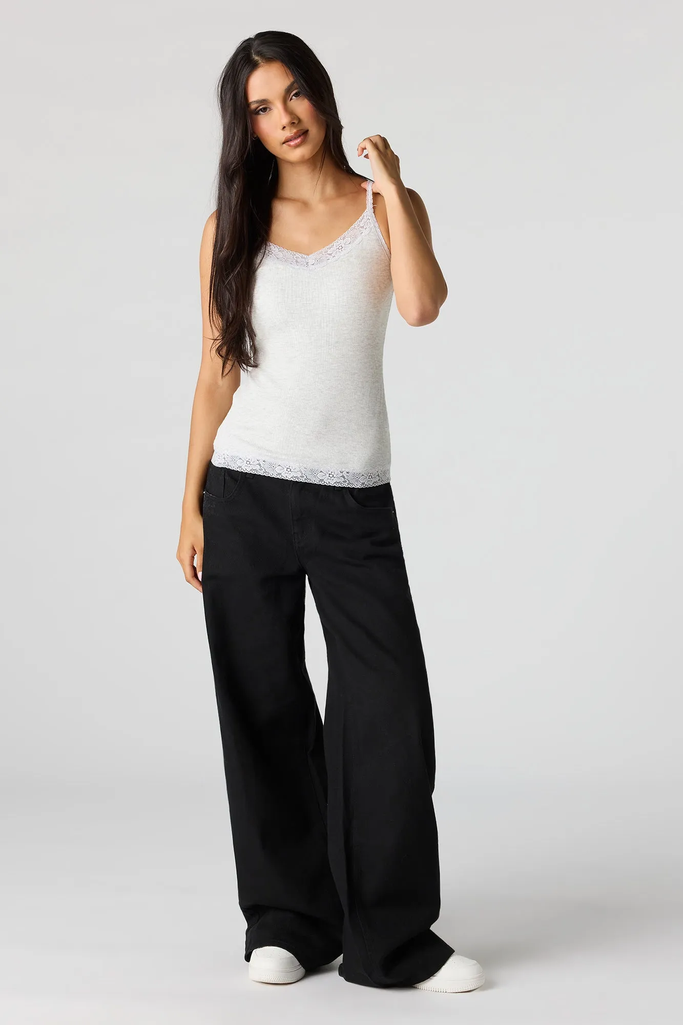 Ribbed Lace Trim V-Neck Cami sold by Urban Planet product image thumbnail 3