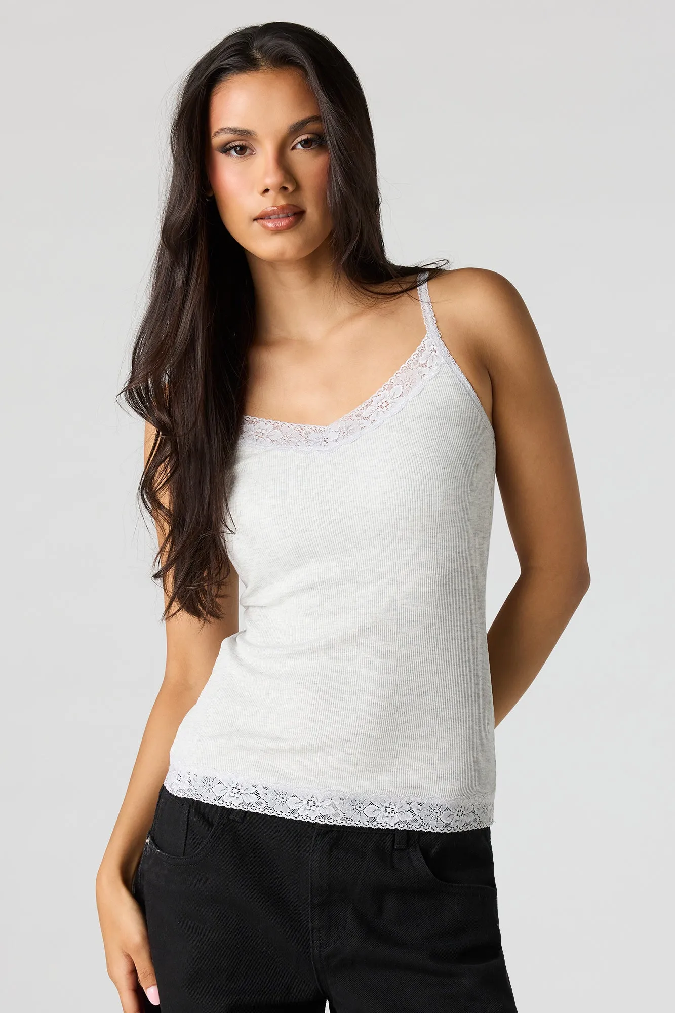 Ribbed Lace Trim V-Neck Cami sold by Urban Planet product image thumbnail 4