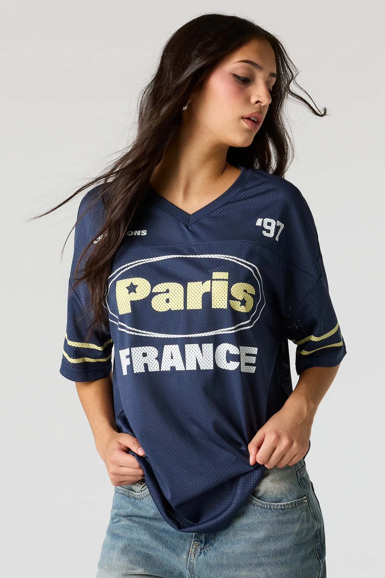 Mesh Graphic V-Neck Jersey sold by Urban Planet