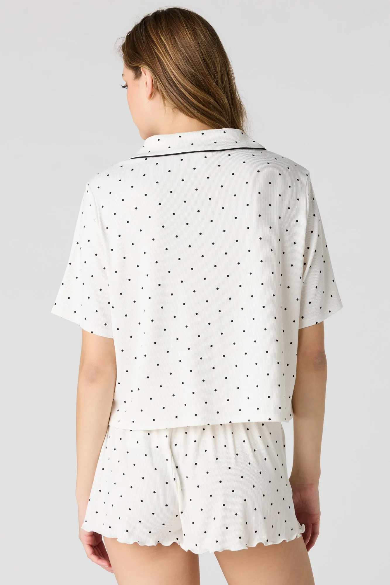 Soft Ribbed Button-Up Top & Short Pajama Set sold by Urban Planet product image thumbnail 2