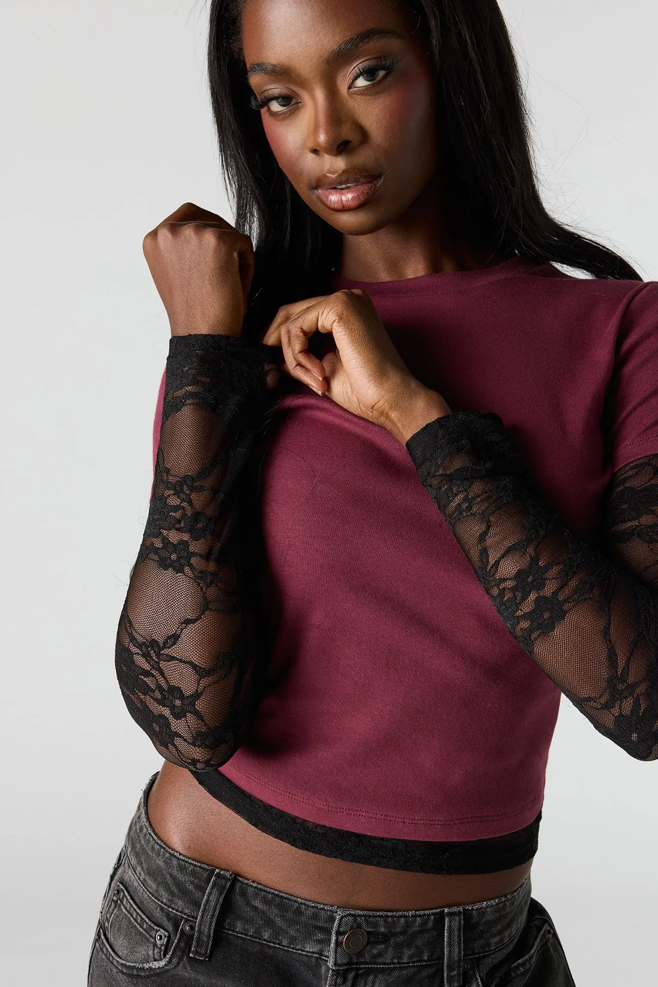 Twofer Lace Long Sleeve Top sold by Urban Planet product image thumbnail 4