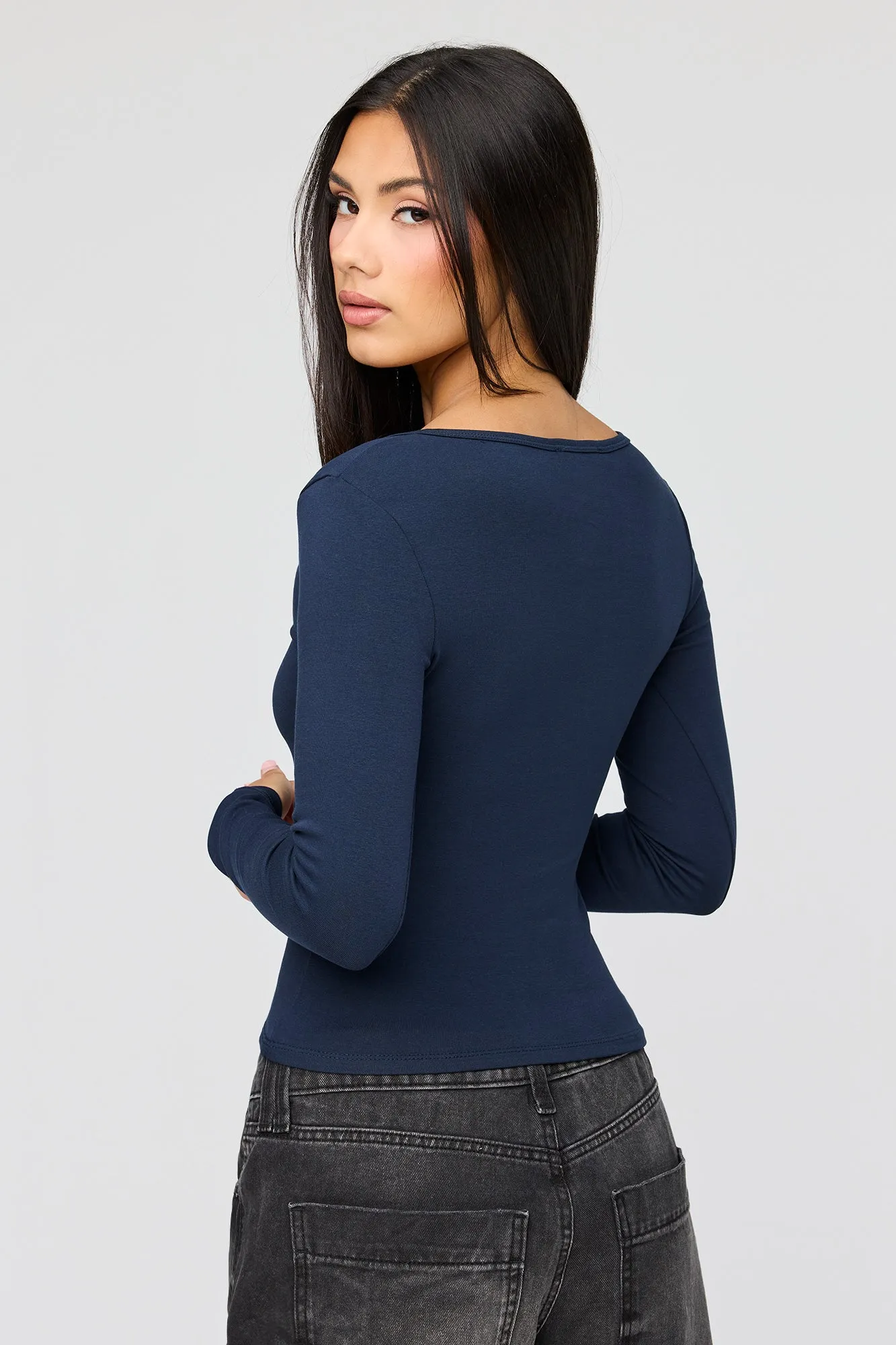 V-Notch Button-Up Long Sleeve Top sold by Urban Planet product image thumbnail 2