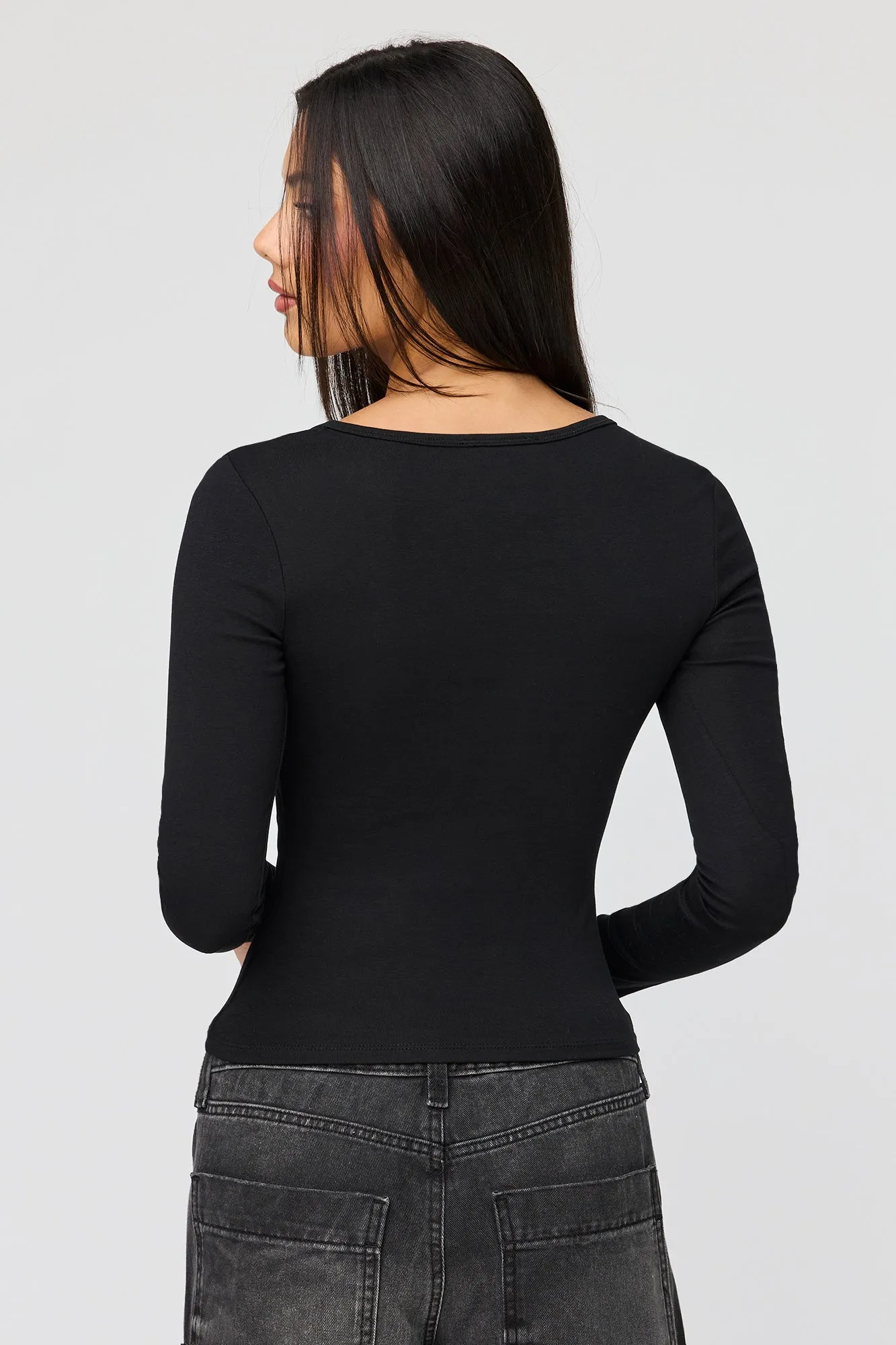 V-Notch Button-Up Long Sleeve Top sold by Urban Planet product image thumbnail 5