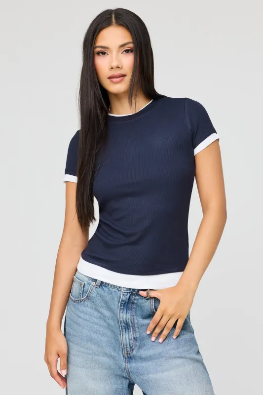 Contrast Ribbed T-Shirt made by Stitches