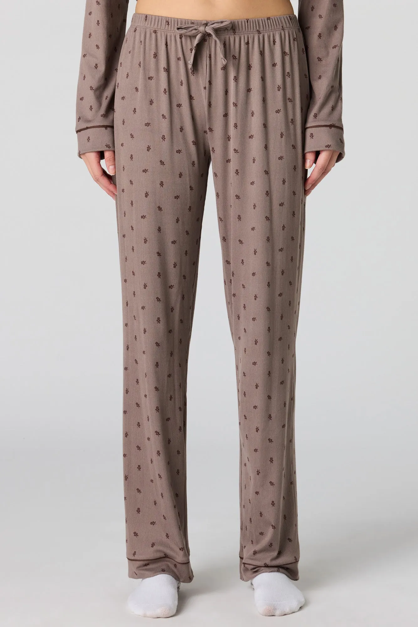 Soft Ribbed Button-Up Top & Pant Pajama Set sold by Urban Planet product image thumbnail 3