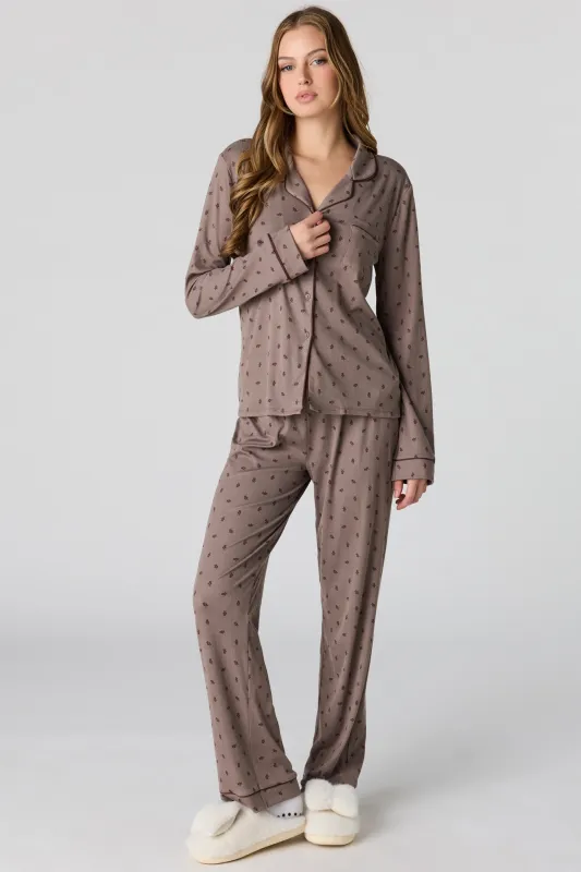 Soft Ribbed Button-Up Top & Pant Pajama Set made by Stitches