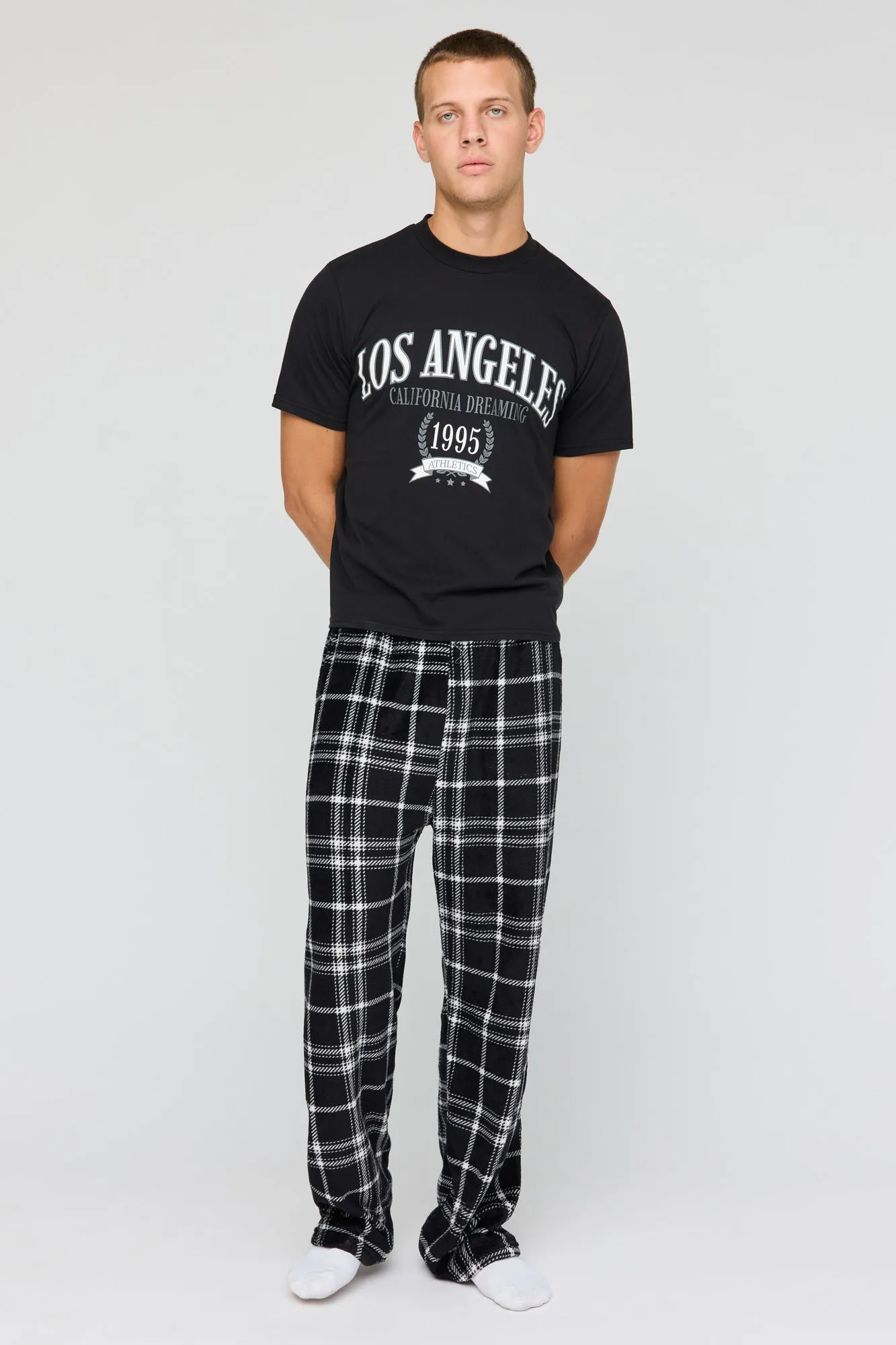 Graphic T-Shirt & Plush Plaid Pant Pajama Set sold by Urban Planet product image thumbnail 5