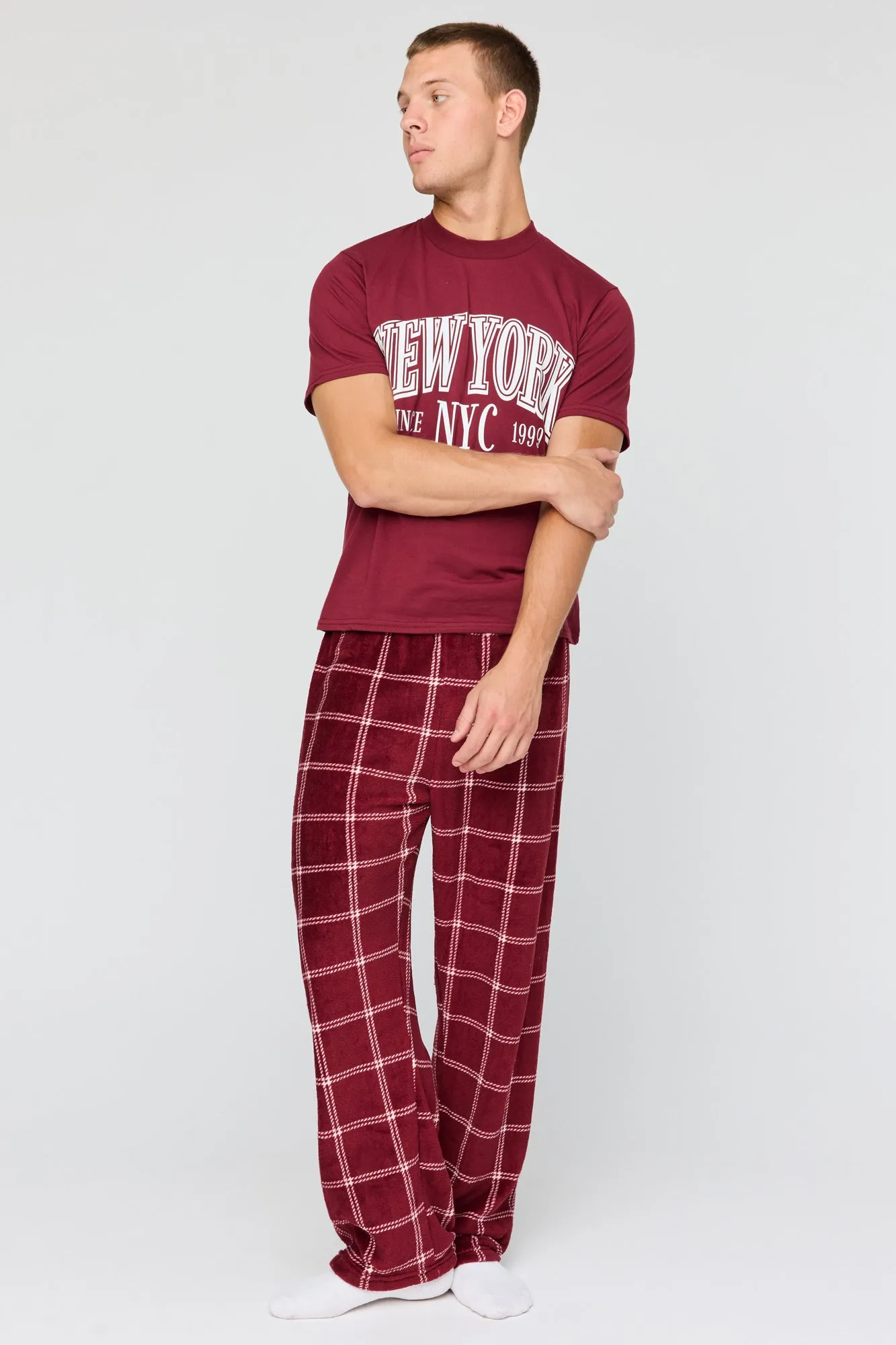 Graphic T-Shirt & Plush Plaid Pant Pajama Set sold by Urban Planet