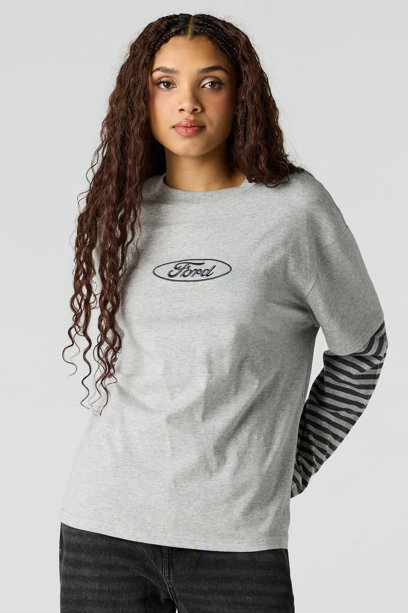 Luxe Heavy Cotton Ford Embroidered Layered Top sold by Urban Planet product image thumbnail 4