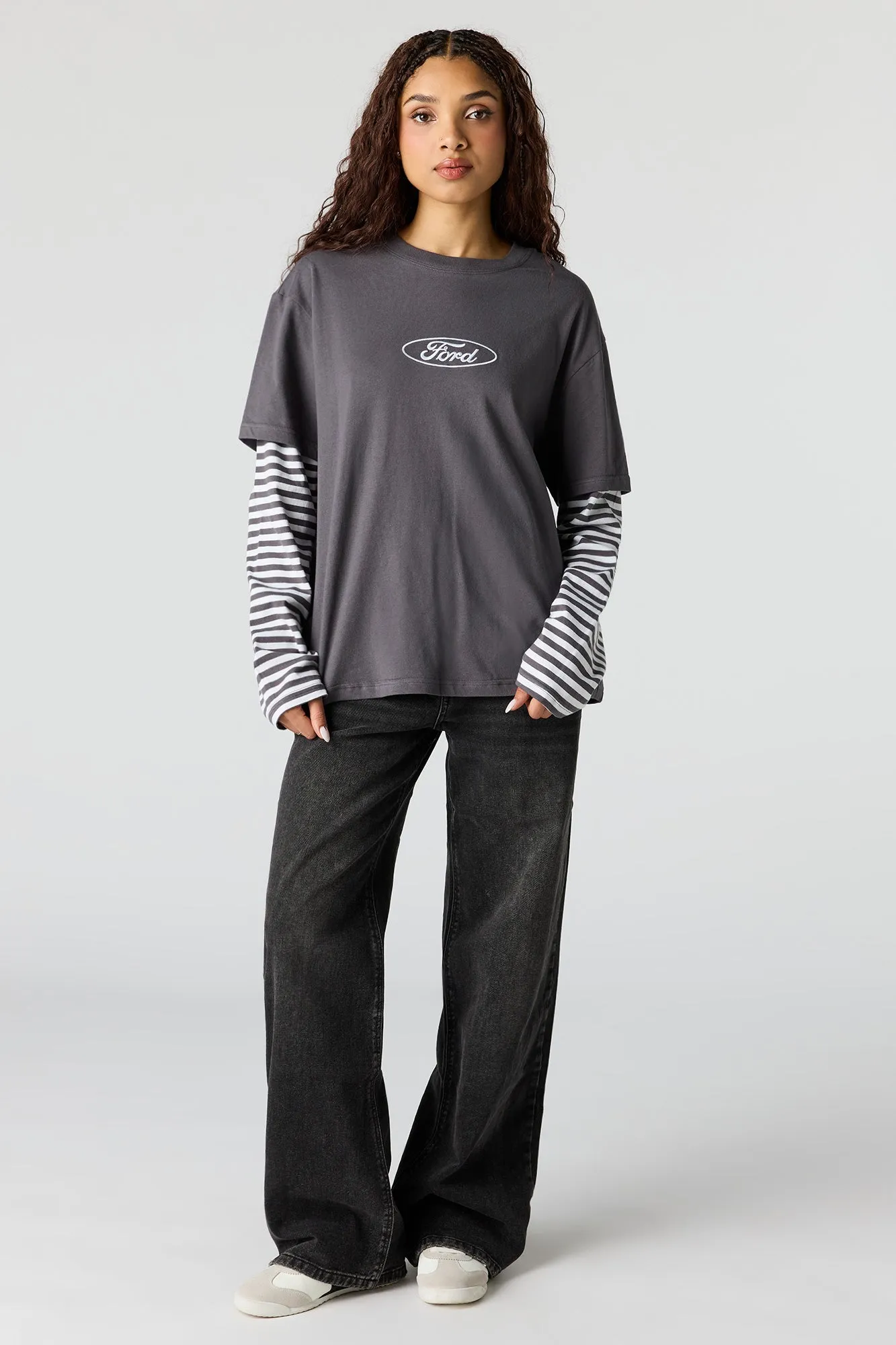 Luxe Heavy Cotton Ford Embroidered Layered Top sold by Urban Planet product image thumbnail 3