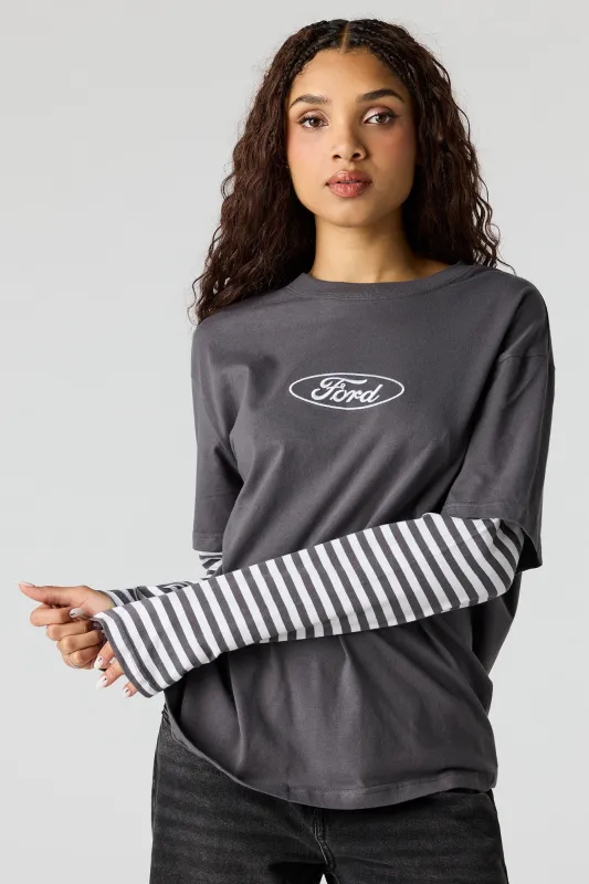 Luxe Heavy Cotton Ford Embroidered Layered Top made by Stitches