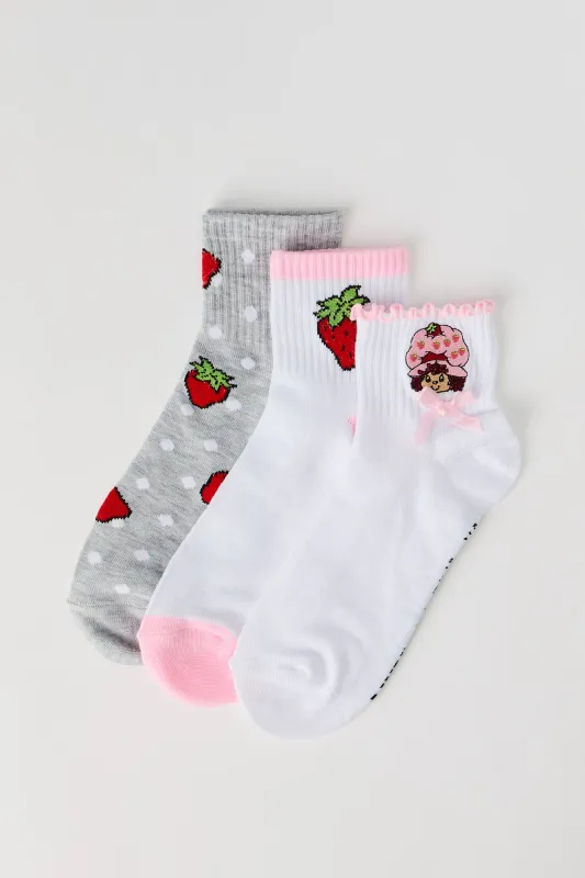 Strawberry Shortcake Quarter Socks (3 Pack) made by Stitches