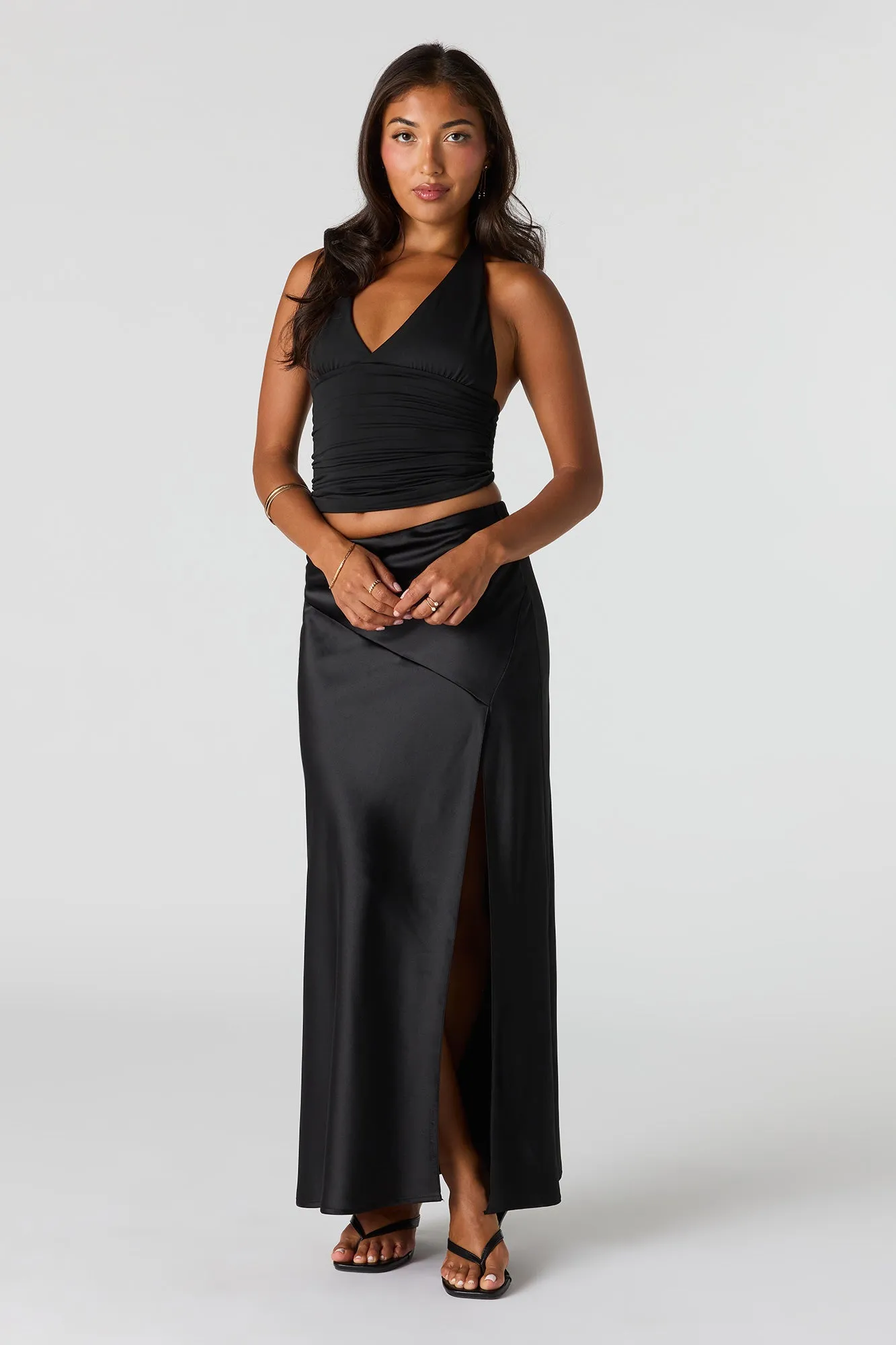 Satin Flowy Maxi Slit Skirt sold by Urban Planet product image thumbnail 4