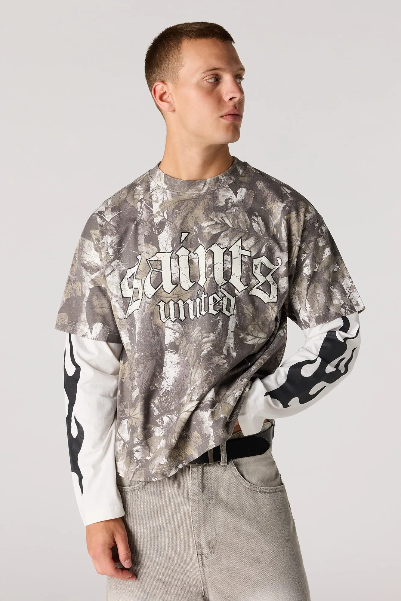 Graphic Layered Long Sleeve Top sold by Urban Planet