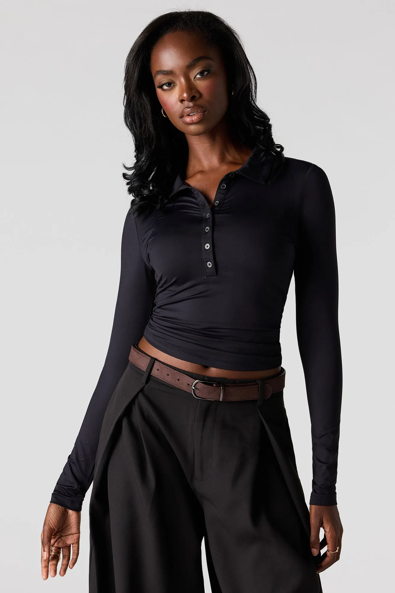 Luxe Heavy Contour Long Sleeve Polo sold by Urban Planet product image thumbnail 5