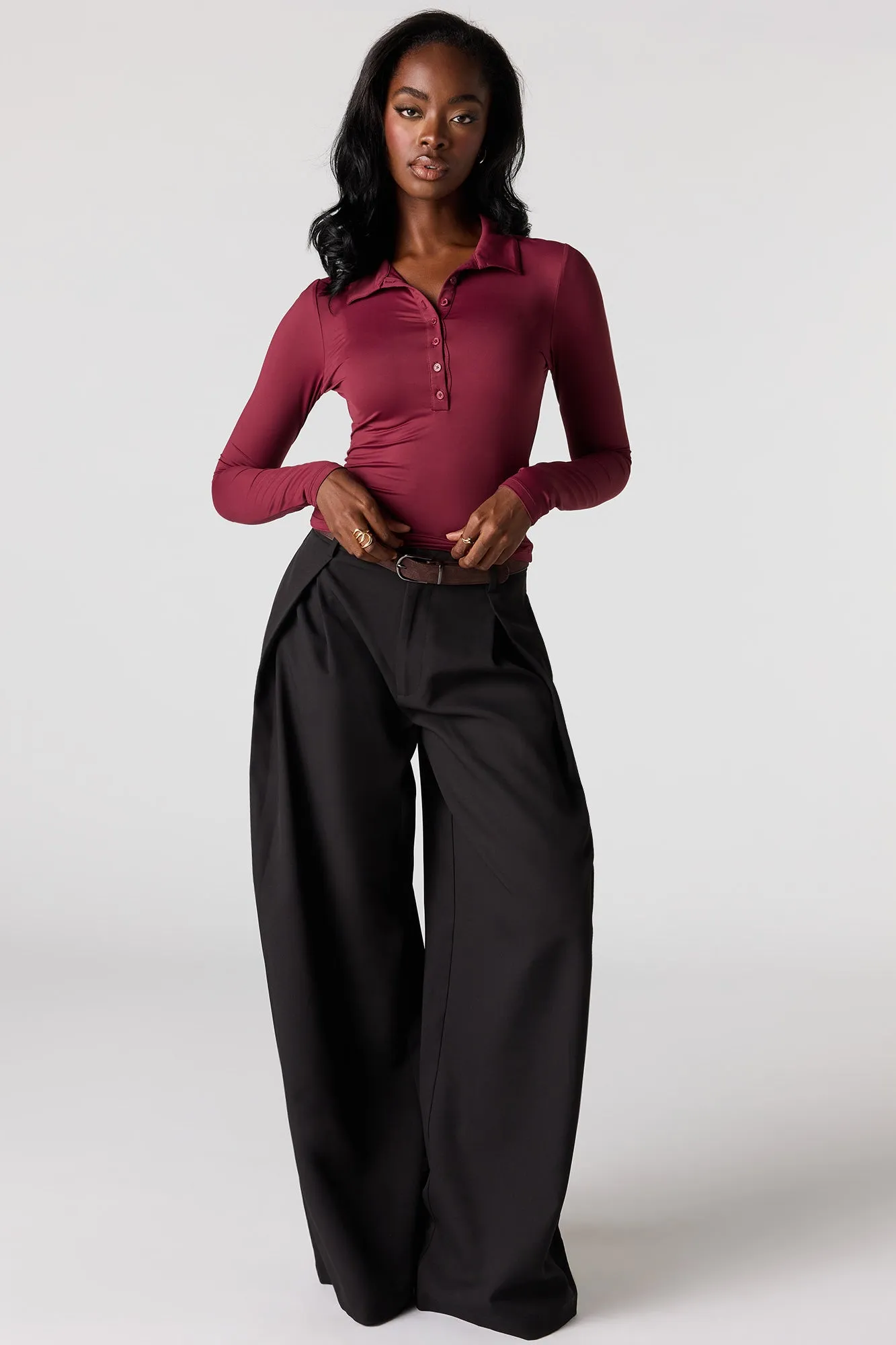 Luxe Heavy Contour Long Sleeve Polo sold by Urban Planet product image thumbnail 3