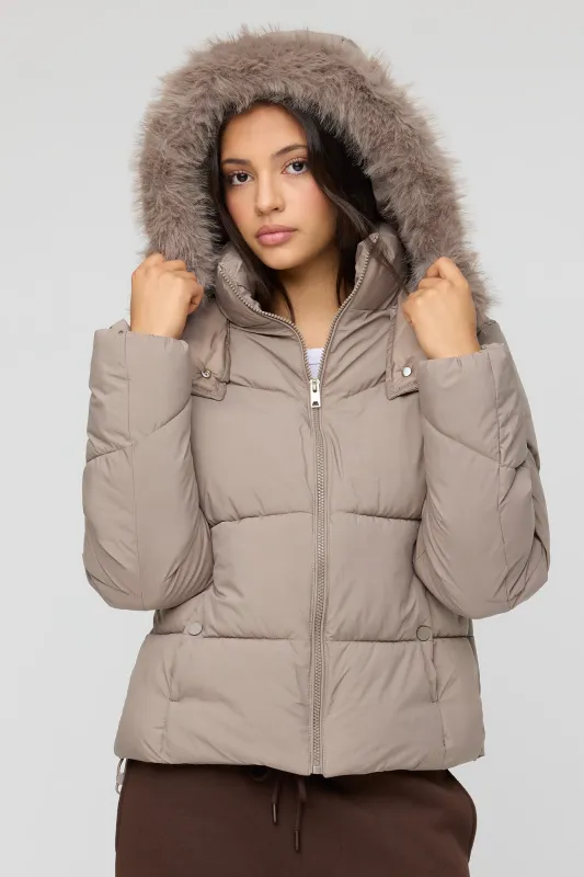 Faux Fur Hooded Puffer Jacket made by Stitches
