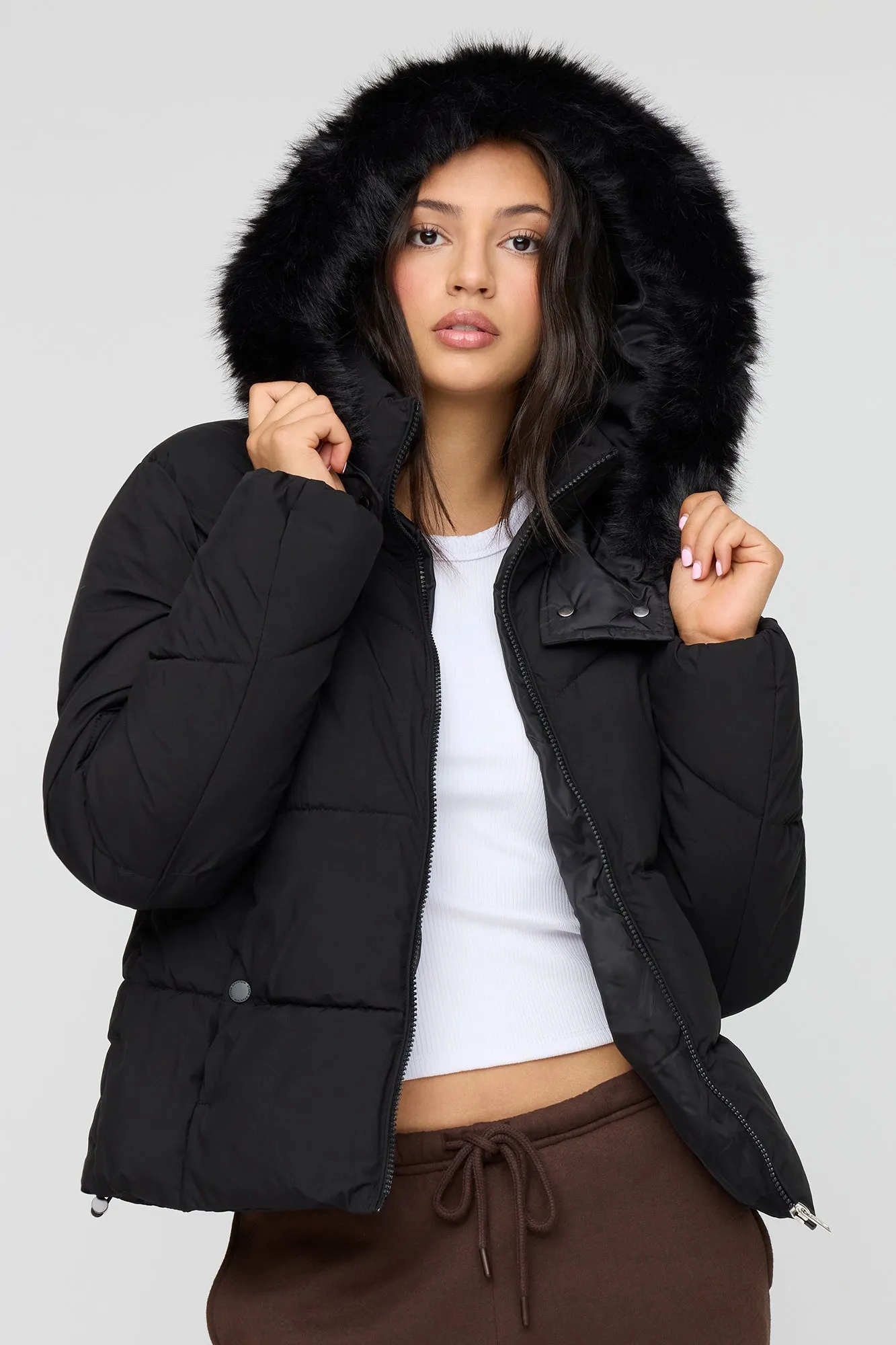 Faux Fur Hooded Puffer Jacket sold by Urban Planet product image thumbnail 4
