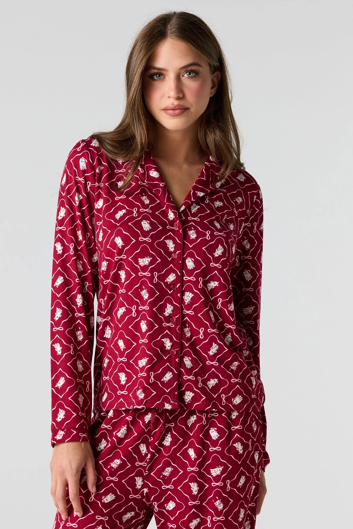 Halloween Printed Button-Up Top & Pant Pajama Set sold by Urban Planet product image thumbnail 2