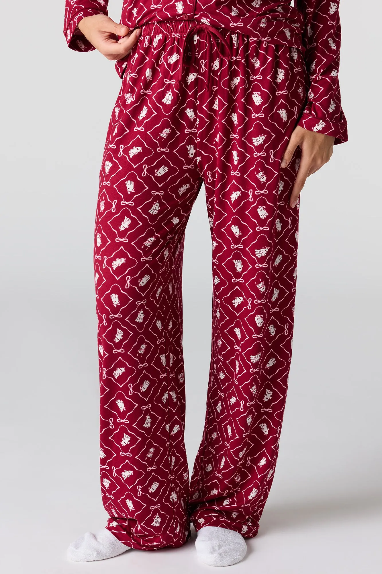 Halloween Printed Button-Up Top & Pant Pajama Set sold by Urban Planet product image thumbnail 3