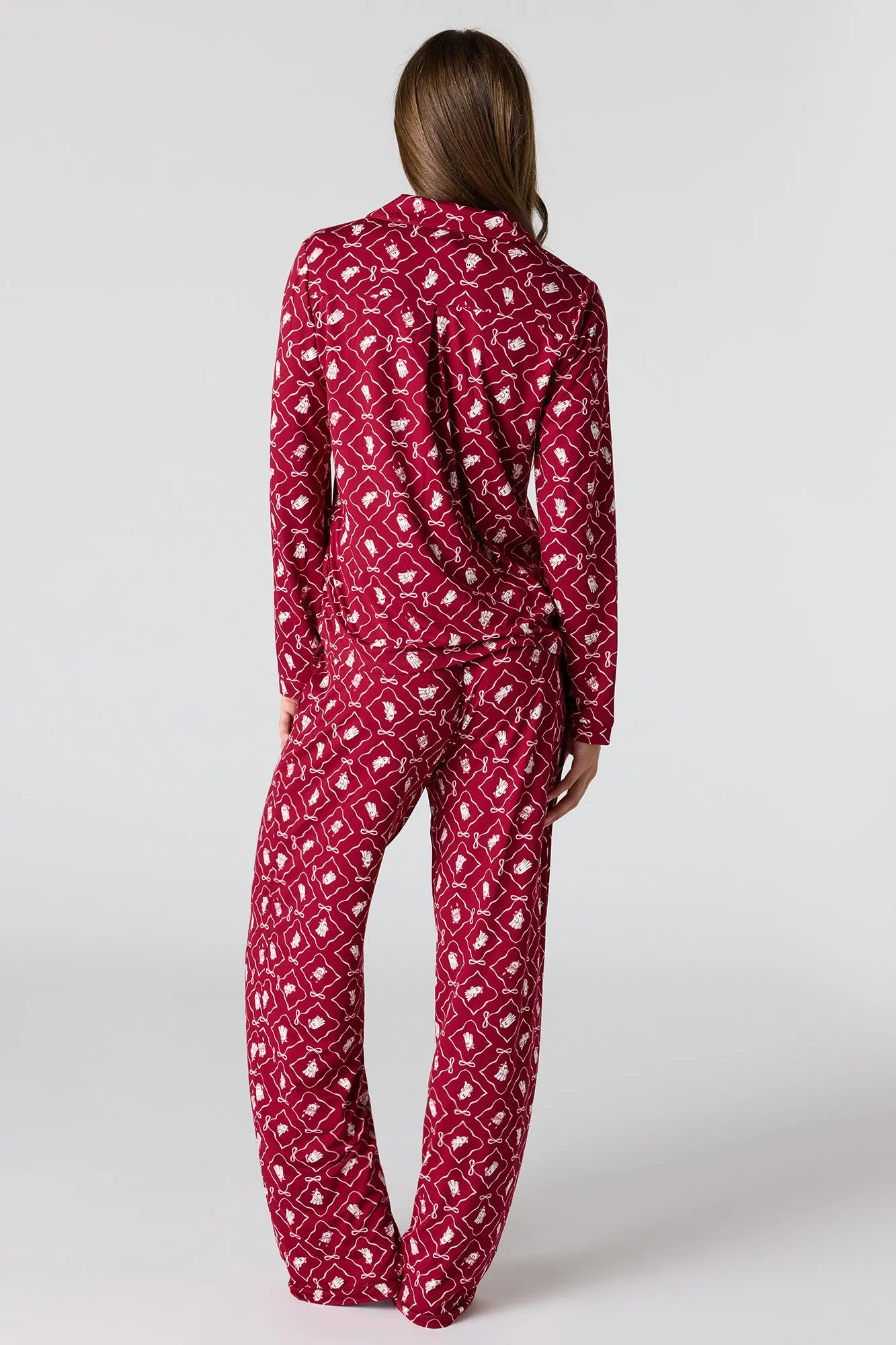 Halloween Printed Button-Up Top & Pant Pajama Set sold by Urban Planet product image thumbnail 4