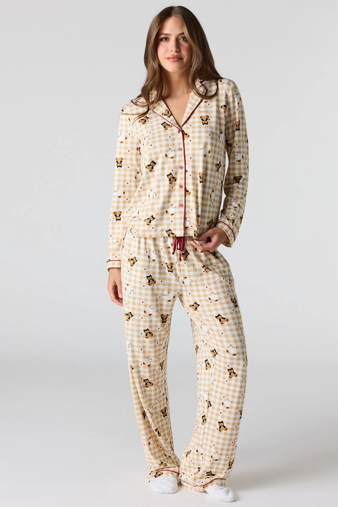 Halloween Printed Button-Up Top & Pant Pajama Set sold by Urban Planet product image thumbnail 5