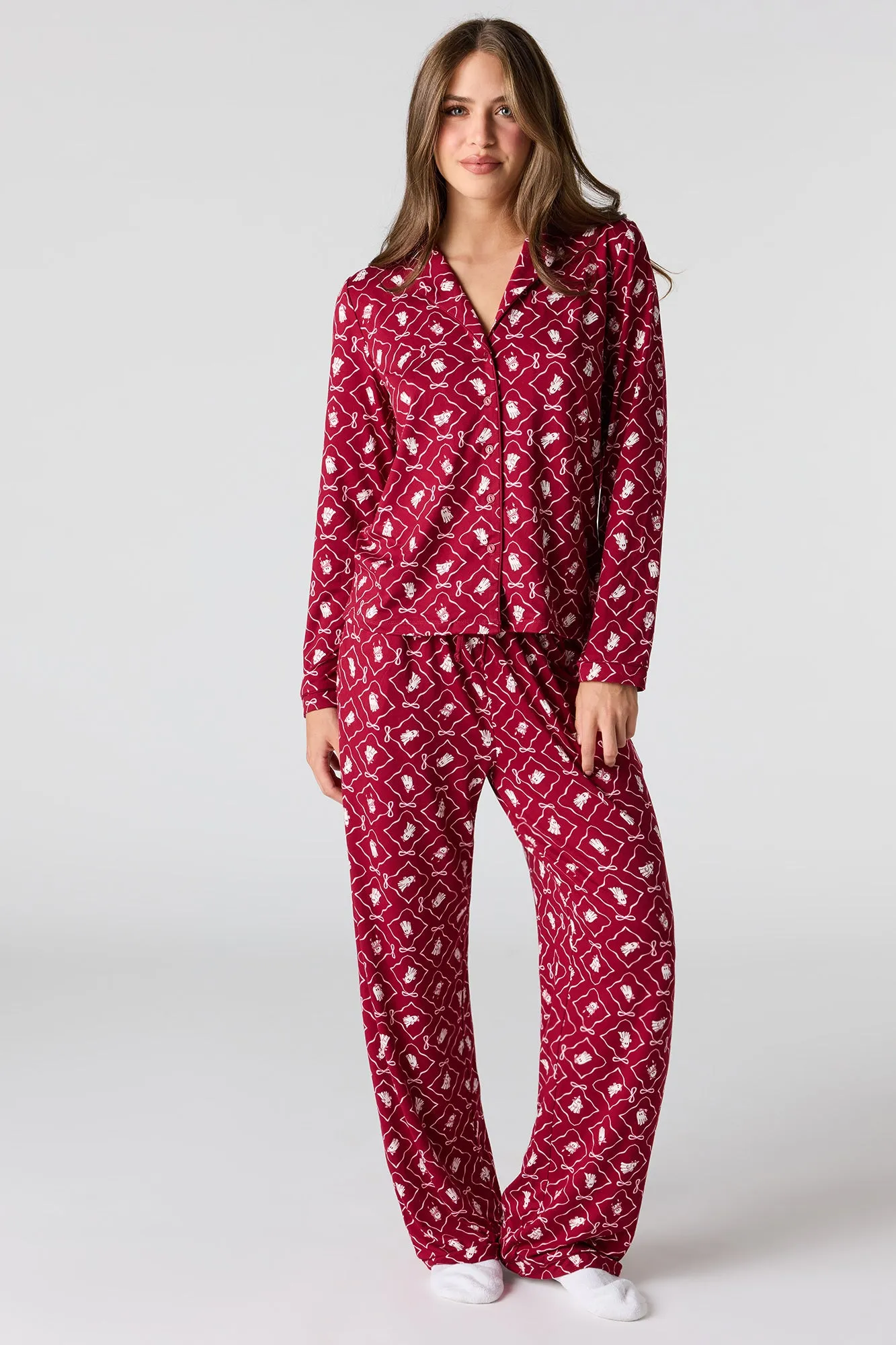 Halloween Printed Button-Up Top & Pant Pajama Set sold by Urban Planet