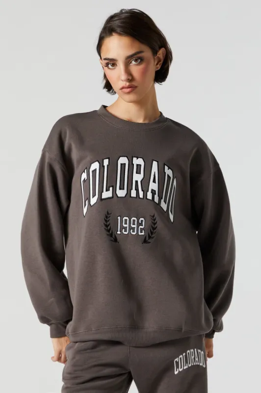 Chenille Embroidered Colorado Fleece Sweatshirt sold by Urban Planet