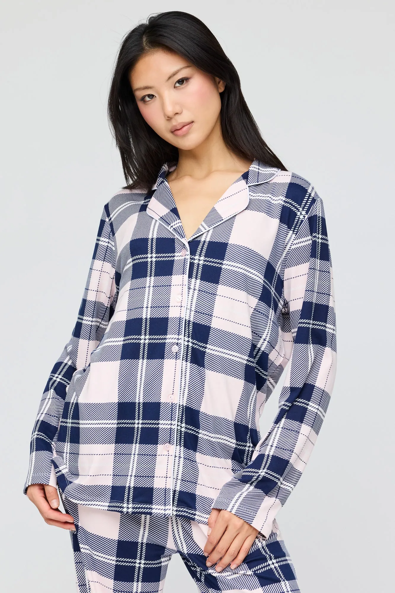Button-Up Long Sleeve Top & Pant Pajama Set sold by Urban Planet product image thumbnail 2