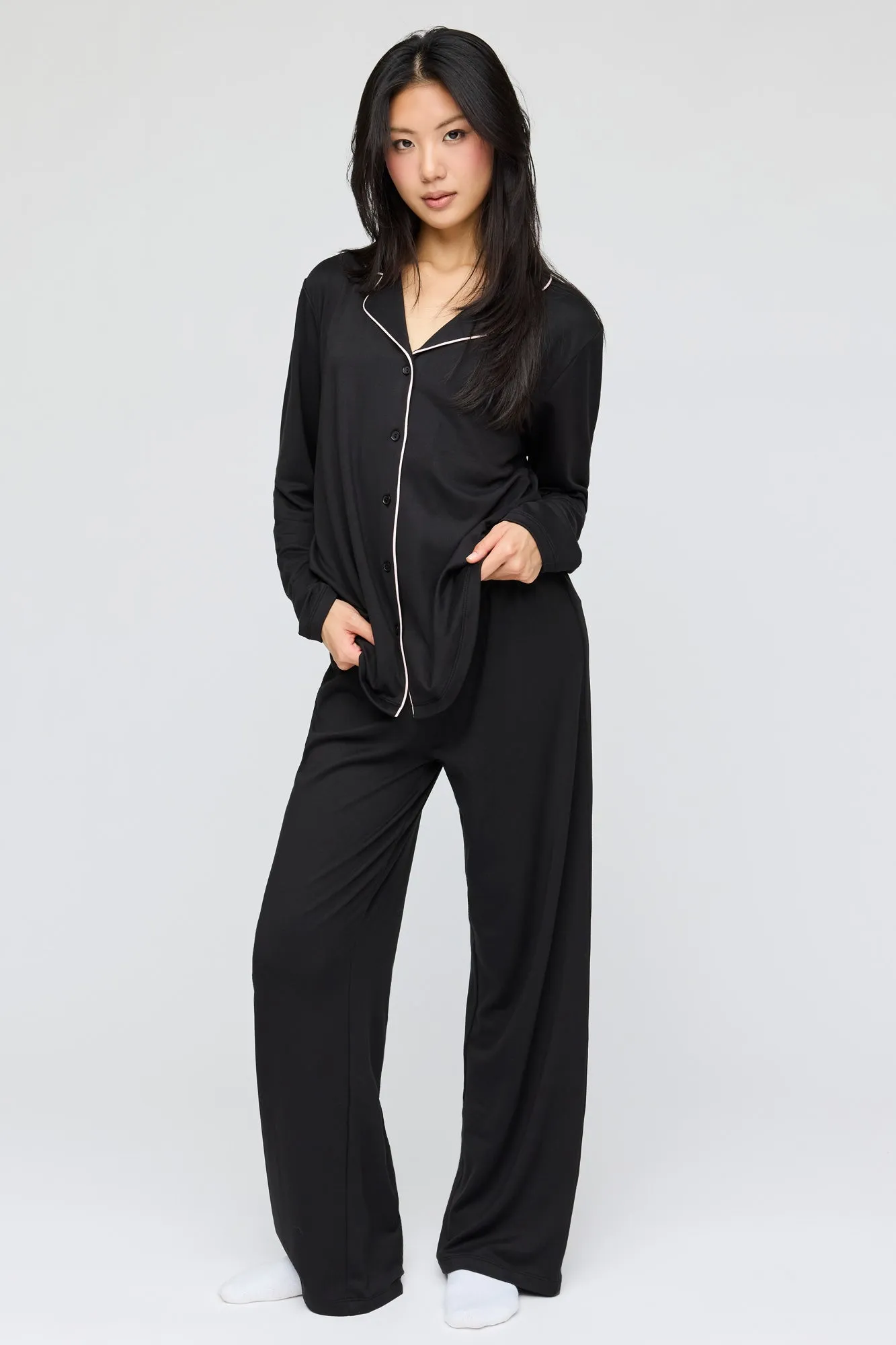 Button-Up Long Sleeve Top & Pant Pajama Set sold by Urban Planet product image thumbnail 5