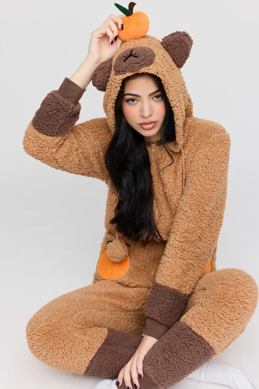 3D Capybara Sherpa Onesie made by Stitches