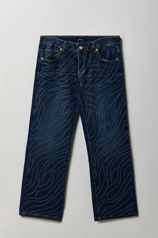 Rhinestone Low Rise Wide Leg Jean made by Urban Planet