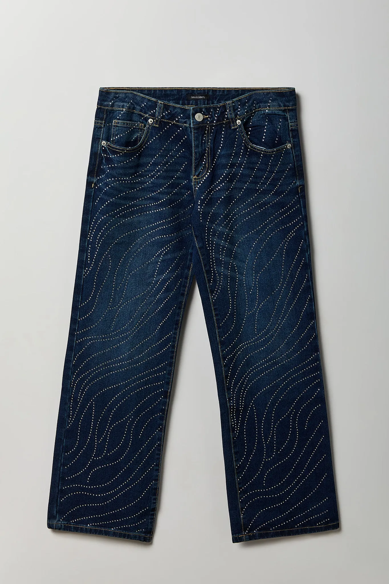 Rhinestone Low Rise Wide Leg Jean sold by Urban Planet