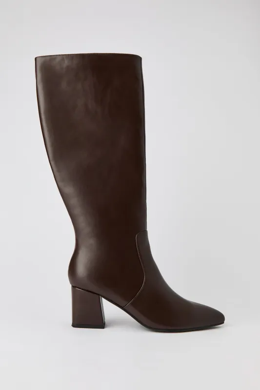 Faux Leather Knee High Pointed Toe Heeled Boot made by Stitches